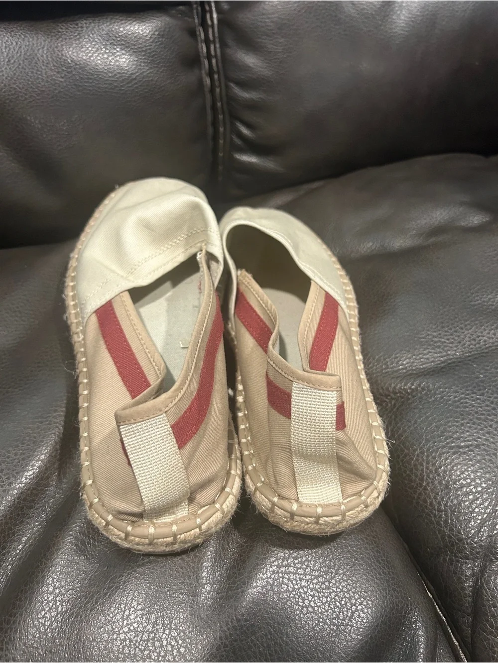 Zara Cream Canvas Slip-On Espadrilles with Red Heel Stripe